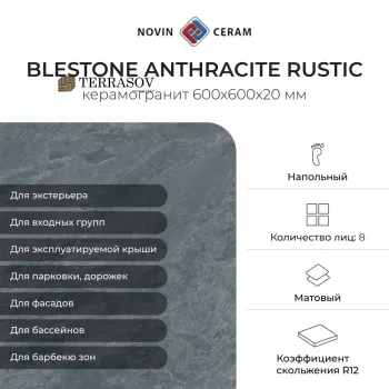 Керамогранит Blestone Anthracite Rustic 60*60*2