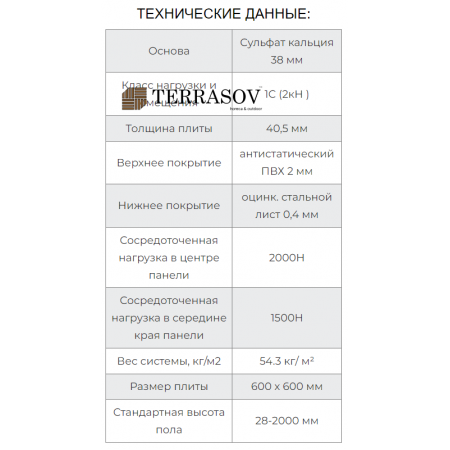 Плита фальшпола из сульфата кальция ГВЛВ (КМ1) K&R Design S38St/PVC ASPECT 2